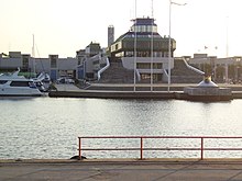 Таллинский Олимпийский центр парусного спорта в 2005 г. Вид на запад с правого берега реки Пирита.