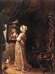Женщина перед зеркалом. Ок. 1670. Дерево, масло. Старая Пинакотека, Мюнхен