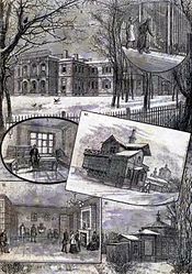 ИИЭМ принца Ольденбургского (1891): 7. Собачник (внутренний вид), 8. Химическая лаборатория (северная сторона), 9. Комната для прививок, 10. Помещение для обезьян (внешний вид), 11. Приёмная, 12. Оранжерея.