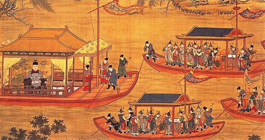 Наклонная проекция: император Цзяцзин на барже. Свиток, ок. 1538