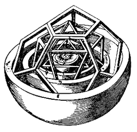 «Кубок Кеплера»: модель Солнечной системы из пяти правильных многоугольников. «Тайна мироздания», 1596