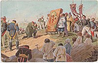 Кутузов молится перед Казанской иконой Богородицы накануне Бородинской битвы.