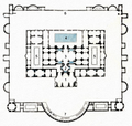 Термы Диоклетиана. На плане: 1-Caldarium; 2-Tepidarium; 3—холодные ванны(Frigidarium); 4—Natatio; 5-Palaestra; 6—Вход; 7-Экседра.