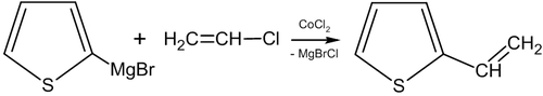 Взаимодействием винилхлорида с 2-тиенилмагнийбромидом