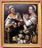 Две рыночные торговки с мальчиком, курицей и овощами. 1580. Холст, масло. Берлинская картинная галерея
