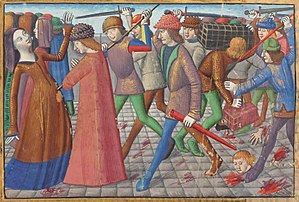 Кабошьены на улицах Парижа в 1413 г. Миниатюра из «Вигилий на смерть короля Карла VII».