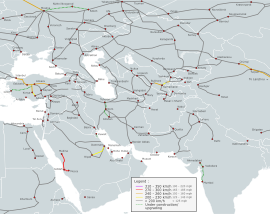 Высокоскоростные магистрали Западной Азии 270−300 км/ч 240−260 км/ч 200−230 км/ч  <200 км/ч