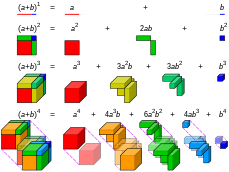 Visualisation of binomial expansion up to the 4th power