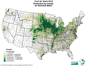 Производство кукурузы в США в 2010 году