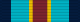 Width-44 ribbon with width-8 central brick stripe, flanked by pairs of stripes that are respectively width-2 golden yellow, width-10 grotto blue, and width-6 national flag blue