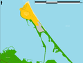 Жёлтым обозначен парк развлечений Cedar Point, остров Кафралу[en] — узкая зелёная полоса в нижней части рисунка.