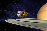 Автоматический космический аппарат «Кассини-Гюйгенс», исследующий планету Сатурн, кольца и его спутники (рисунок художника)