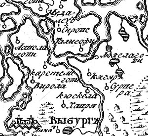 Деревня Тали (Талигофи) на русской карте 1745 г.