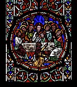 Тайная вечеря. Витраж восточного окна Капеллы колледжа Иисуса в Кембридже. По рисунку О. Пьюджина. 1848–1850