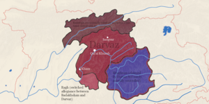 Карта Дарваза (территория красного цвета) с XVII по XIX века