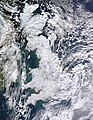 MODIS: Последствия европейских зимних бурь 2009–2010 в Великобритании.