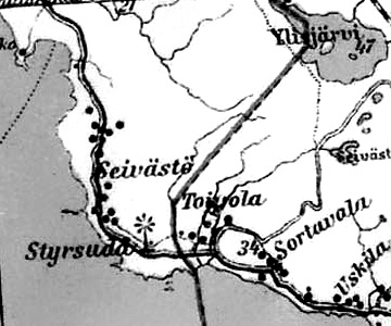 Деревня Сейвястё на финской карте 1923 года