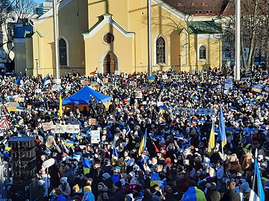 Митинг солидарности с Украиной 26 февраля 2022 года, площадь Свободы