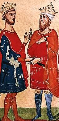 Император Фридрих II и султан аль-Камиль (справа)