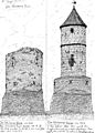 Каменная башня до и после реконструкции.