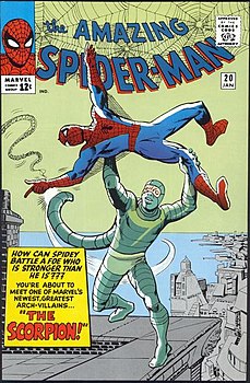 Первое появление Мака Гаргана в качестве Скорпиона на обложке The Amazing Spider-Man #20 (Январь, 1965) Художник — Стив Дитко.