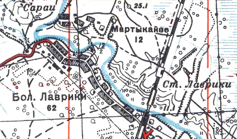 Деревня Большиее Лаврики на карте 1939 года