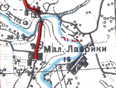Деревня Малые Лаврики на карте 1939 года