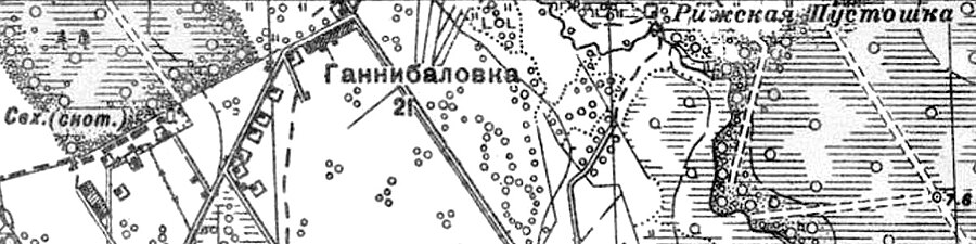 Деревня Ганнибаловка на карте 1939 года