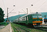 ЭР9П-К-349 с плоской кабиной на станции Слюдянка I (Россия)