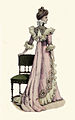 Чайное платье 1899 года со спинкой платья, свободно падающей складками до пола.