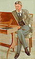 Джордж Дюморье в двубортном жакете с воротником-шалькой под пиджаком, серых брюках и гетрах. 1896 год.