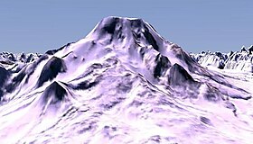 Компьютерное моделирование вулкана Эдзиза. Вид с севера. Снимок НАСА.
