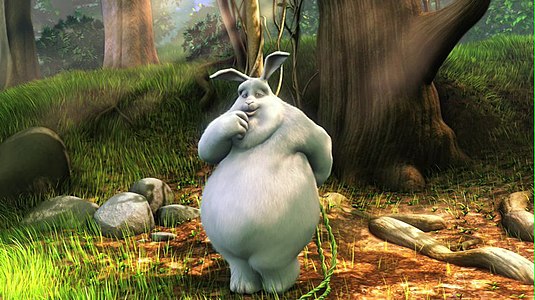 Компьютерная графика: лесная местность в анимационном фильме Big Buck Bunny, отчётливо видны объёмные лучи.