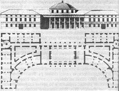 Чертёж конца XVIII века проекта здания присутственных мест.