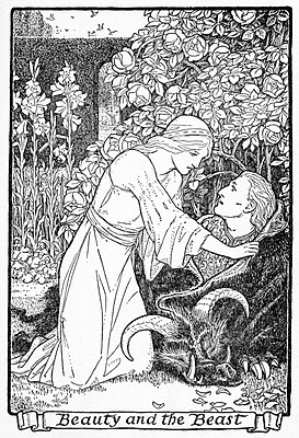 Красавица освобождает принца от его проклятия. Иллюстрация из книги Джона Баттена «Europa’s Fairy Book»