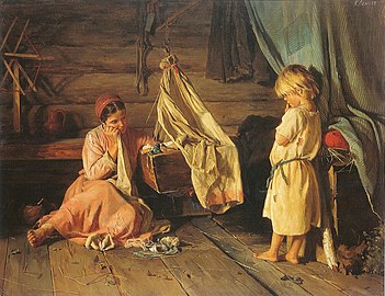 У люльки (Больное дитя) К. В. Лемох, 1875