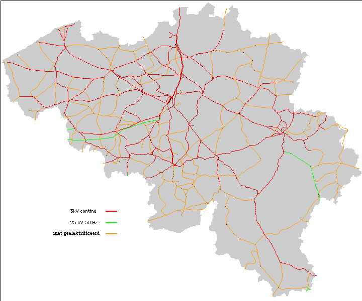 Карта железных дорог Бельгии