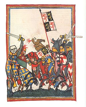 Жан I Брабантский участвует в битве. Иллюстрация из Манесского кодекса