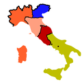 1860:  Сардинское королевство Венецианская область (Австрийская империя) Папская область Королевство Обеих Сицилий