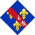 Герб Жанны де Бурбон-Вандом. С левой стороны ромба герб Бурбонского герцогства, а справа герб графства де Вандом