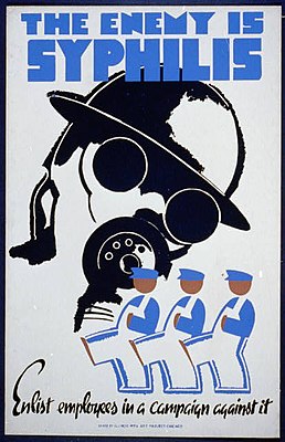 «Враг - сифилис. Призовите работников на борьбу с ним». Плакат, созданный в 1930-х годах для борьбы с распространением сифилиса.