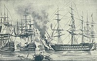 Корабль «Гангут» в Наваринском сражении, из альбома «Русский военный флот», 1904 год