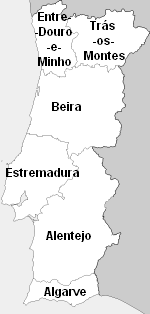 Map shows the six ancient provinces of Portugal.