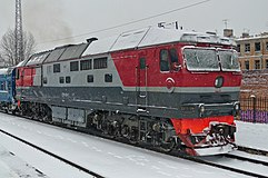 ТЭП70-0084 в корпоративной красно-серой окраске РЖД