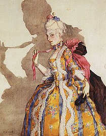 Эскиз костюма Тамары Карсавиной для танца под музыку Моцарта. Константин Сомов, 1924[C 2]