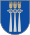 A coat of arms depicting three golden crowns with five spikes protruding from their tops all on a blue background