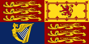 Британский королевский штандарт, используемый везде, кроме территории Шотландии.