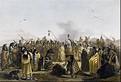 Танец скальпов в племени хидатсов. Акварель, 1843—1844 гг.