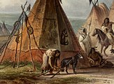 Собачья упряжка-травуа племени ассинибойнов. Холст, масло, 1844 г.