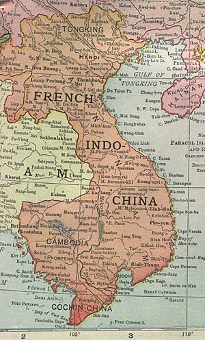 Карта 1913 года с изображением Французского Индокитая
